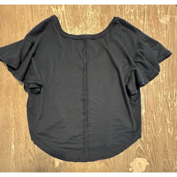 We The Free People XS Black Round Hem Flutter Sleeve Scoop Round Hem T-Shirt - Picture 9 of 9